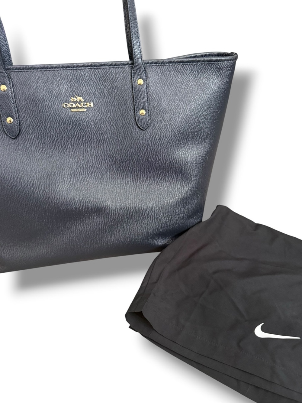 COACH Large City Tote Bag Coated Crossgrain Leather Tote, Navy, EUC - Picture 15 of 15